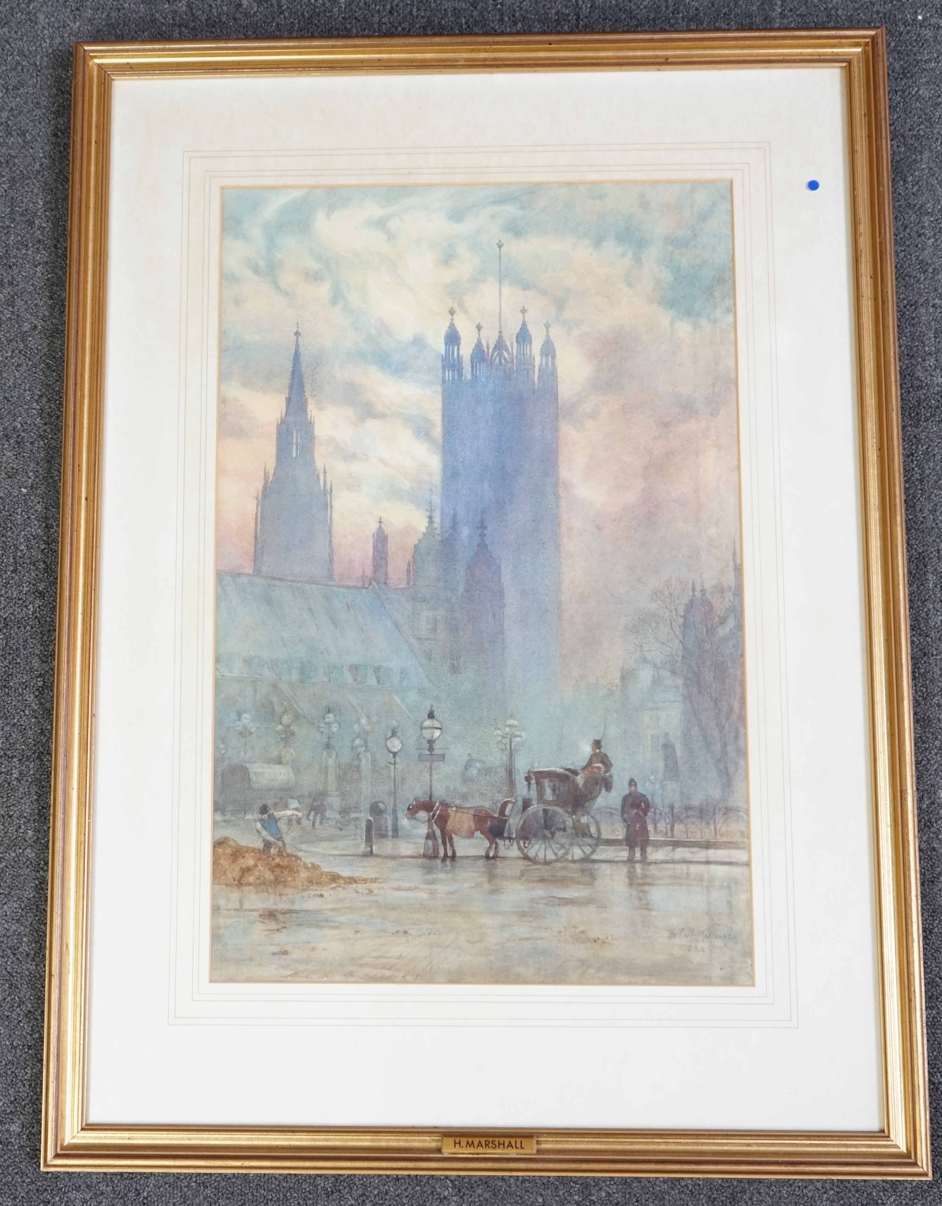 Herbert Marshall (1841-1913), The Tower from the Thames and two London street scenes, watercolours (3), 38 x 56cm and 56 x 36cm